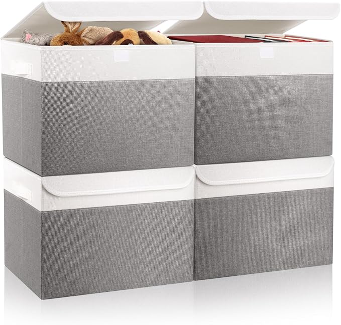 Large 22 Quart Linen Fabric Foldable Storage Bin Cube Organizer Basket by Bagnizer
