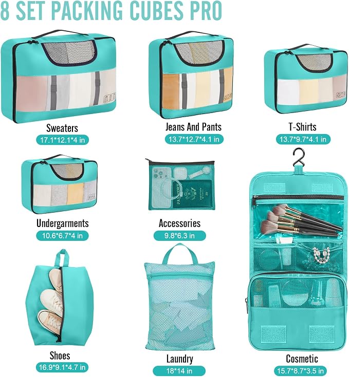 Veken 8 Set Packing Cubes for Kids & Toddler, Airplane Travel Essentials - Image 2