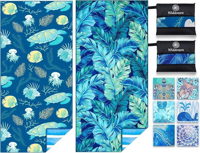 2 Pack Microfiber Thin Lightweight Beach Towel Sand Free Quick Dry Absorbent by WIDDONEN