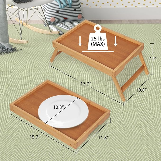 Artmeer Bed Tray Table with Folding Legs, Bamboo Breakfast in Bed - Image 4