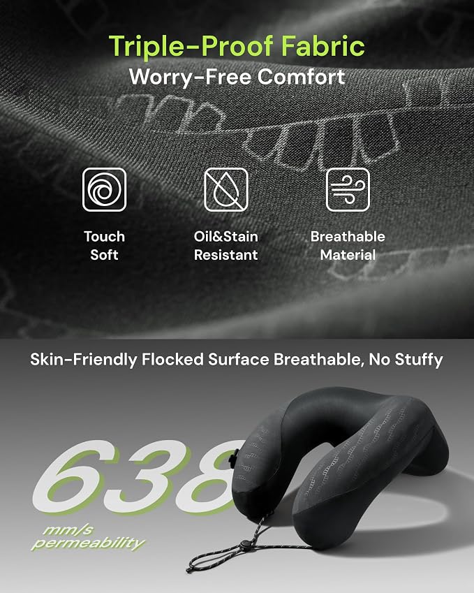 BENEUNDER Travel Neck Pillow for Airplane, Inflatable Compact 360°Head Support - Image 4