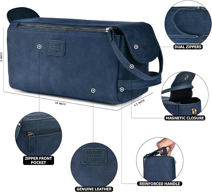 LEATHER VILLAGE Premium Leather Travel Toiletry Bag - Image 4