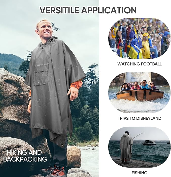 PTEROMY Hooded Rain Poncho for Adult - Image 5