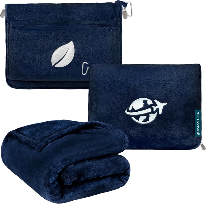 PAVILIA Travel Blanket and Pillow, Arms Opening Airplane Blankets by PAVILIA