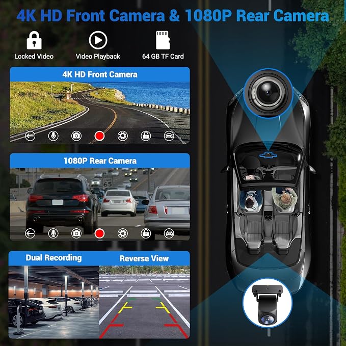 Wireless Apple Carplay Screen for Car 4K Dash Cam, 10.26" HD Touchscreen - Image 5