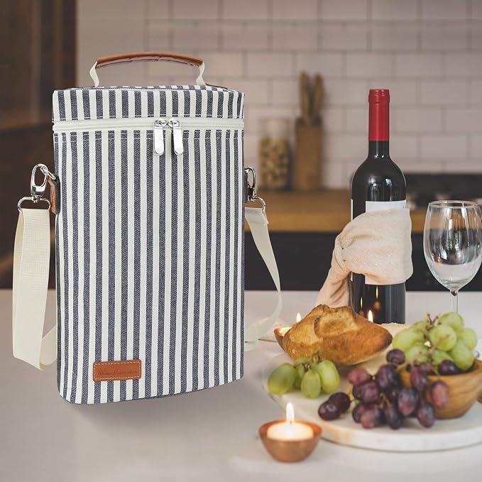 ZORMY 2 Bottle Wine Tote Carrier, Dark Blue, 750 mL Capacity, Polyester Material - Image 7