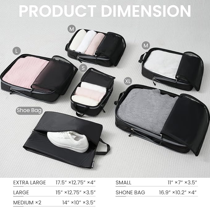 BAGAIL 6 Set Ultralight Compression Packing Cubes Packing Organizer - Image 2