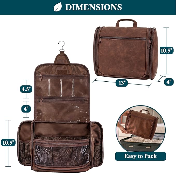 PAVILIA Large Hanging Toiletry Bag Travel Bag Women Men, PU Leather Cosmetic - Image 2