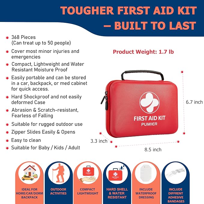 First Aid Kit - 368pcs Waterproof Compact Portable Hard Case - Ideal - Image 2