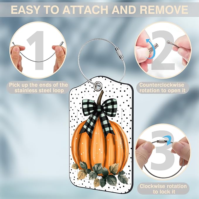 Pumpkin with Checkered Bow Set of 2 Luggage Tags - Image 4