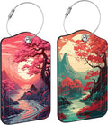 2 Pack Luggage Tag for Suitcase Japanese Sakura Tree Mountains Sunset Leather by Unknown