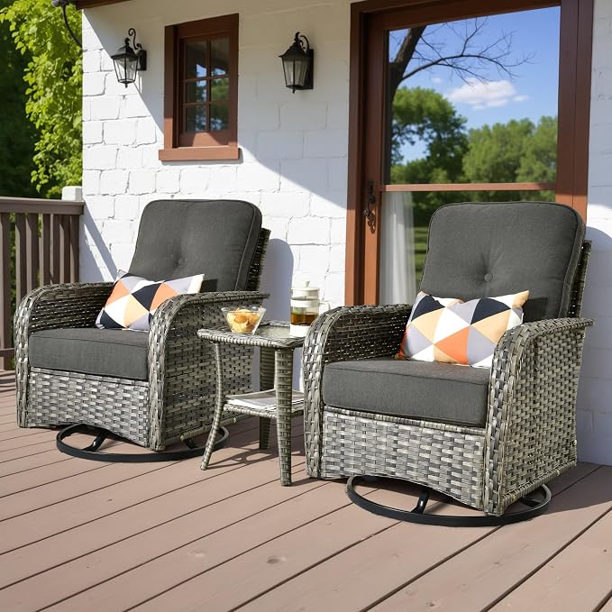 HOOOWOOO Patio Furniture Set, 3 Pieces Outdoor Conversation Set, All Weather by DesignforBetterLife