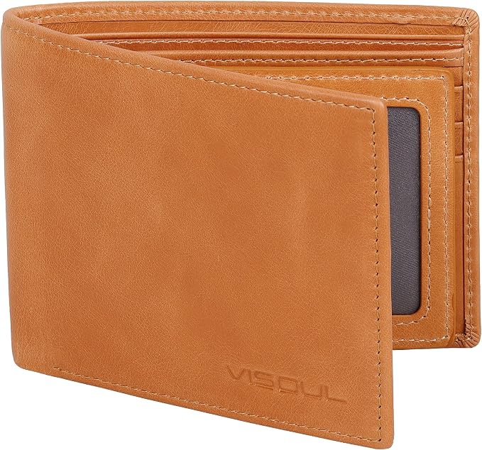 VISOUL Leather Mens Bifold RFID Blocking Wallet by VISOUL
