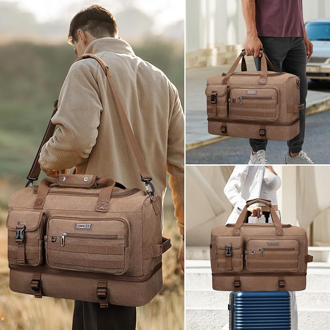 WITZMAN Duffle Bag for Men 50L Canvas Weekender Overnight Bag - Image 2