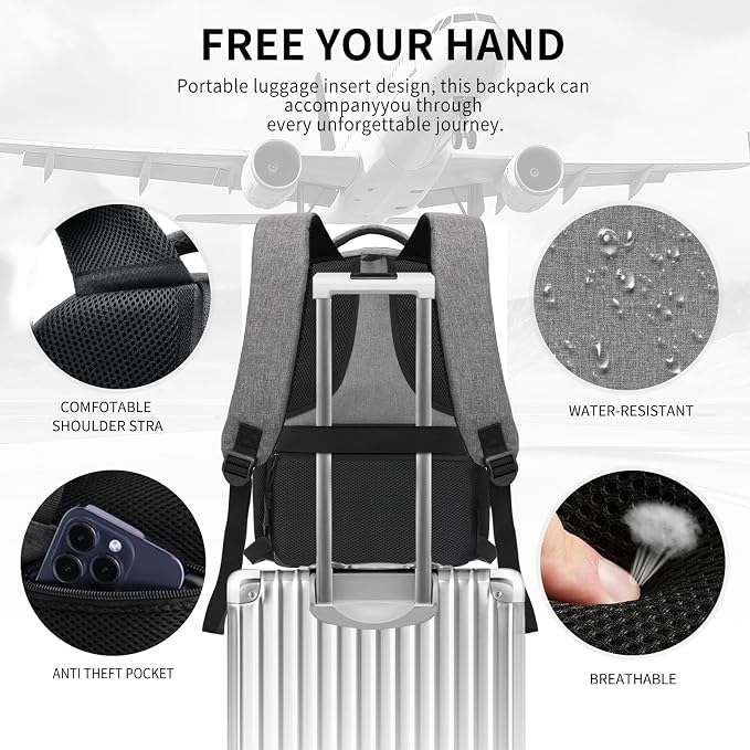 Grey Backpacks for Men, Backpack for School, School Backpack for Boys Teens - Image 5