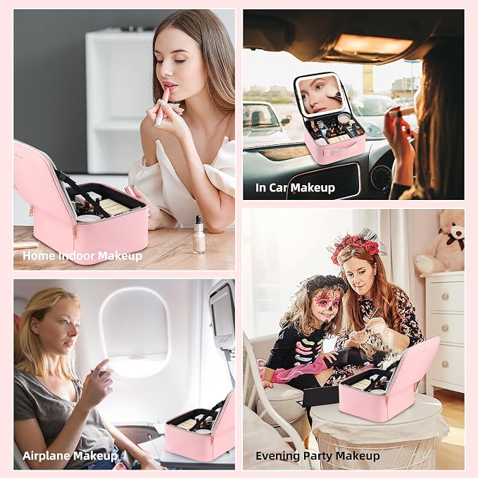 Travel Makeup Bag with LED Mirror – Waterproof Cosmetic Train Case with - Image 6
