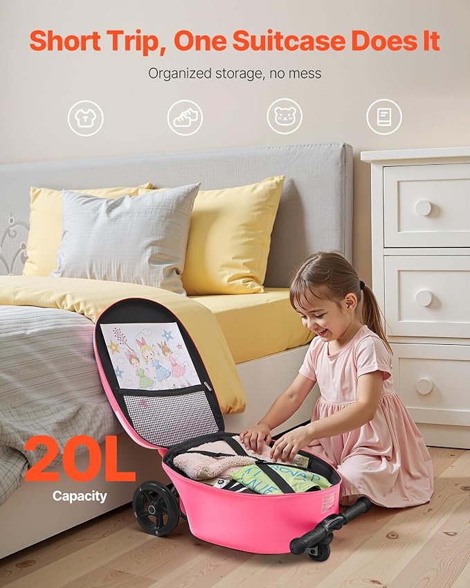 VEVOR Ride-on Luggage, 20 L Capacity, 20 Inches Kids Scooter Suitcase - Image 6