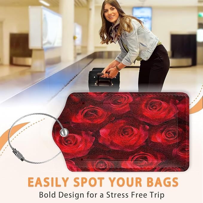 Romantic Elegant Red Roses PU Leather Luggage Tags - Image 4
