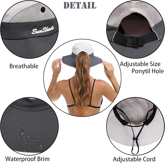 Womens Summer Sun Hat Beach Hat Wide Brim Outdoor UV Protection Hat Foldable - Image 3