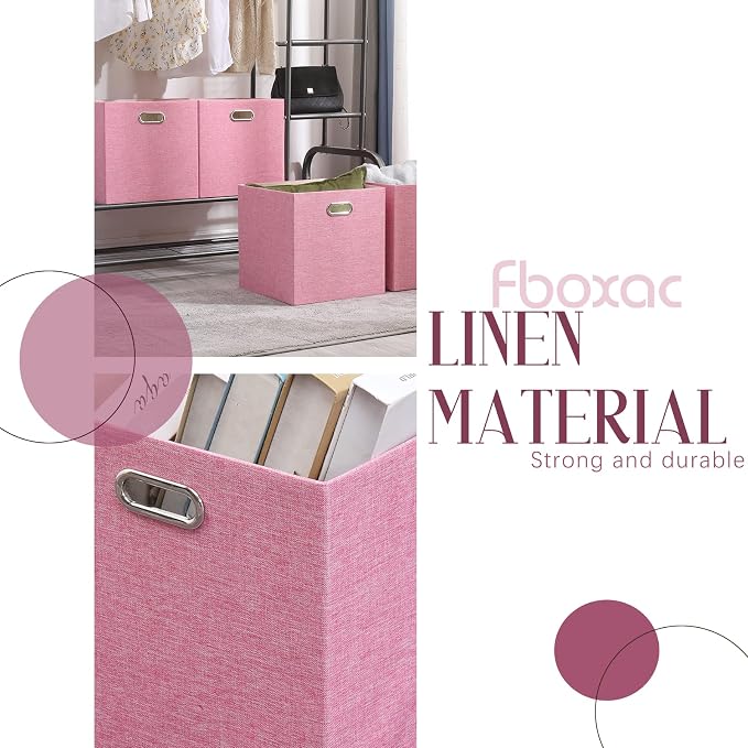 Pink Cube Storage Organizer Bins 13x13x13 Inch, 4 Pack Collapsible Organization - Image 6