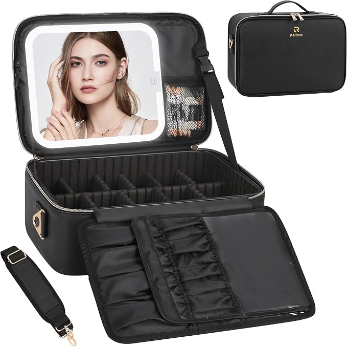 Relavel Makeup Bag with LED Mirror Travel Train Case Large Cosmetic Bags by Relavel
