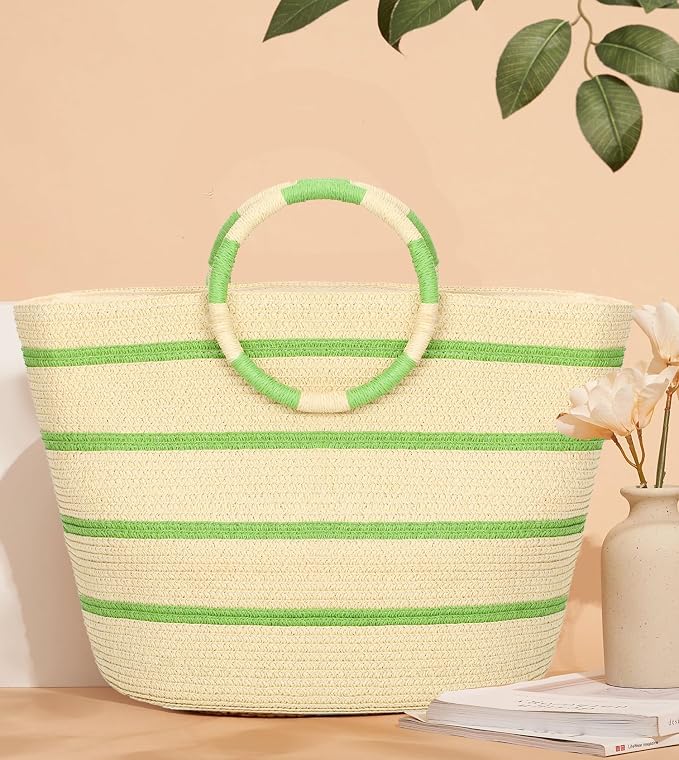 Beach Bags for Women Straw Tote Bag Summer Beach Bag Large Woven Straw Tote for - Image 5