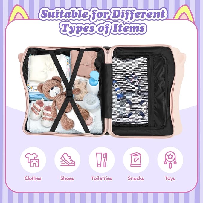 20" Ride-On Travel Suitcase for Kids, Cute Ear Toddler Carry on Luggage - Image 4