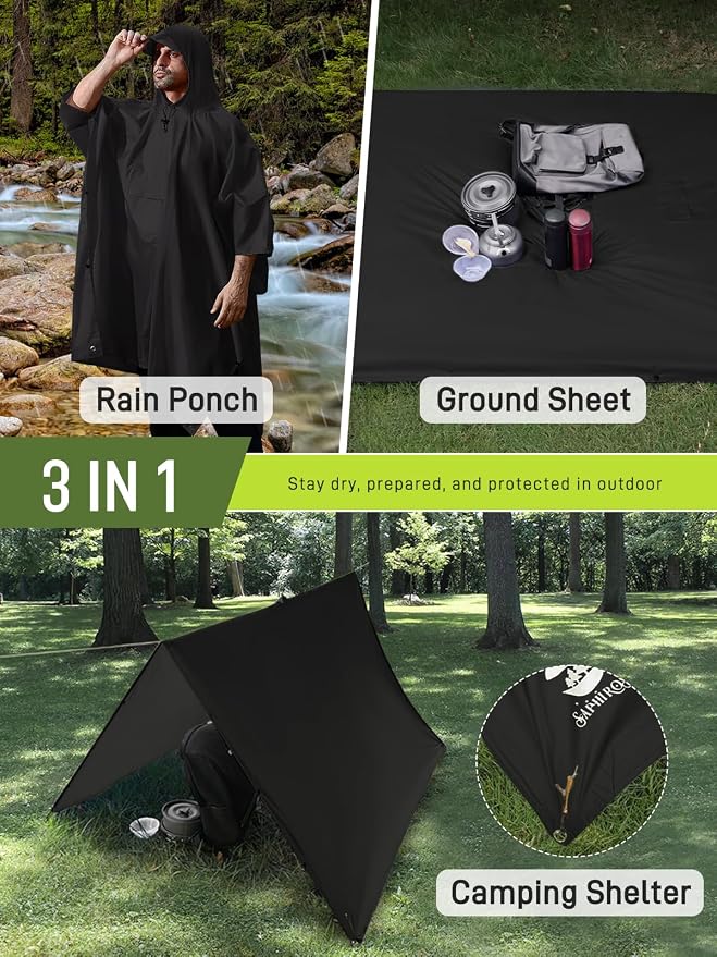 SaphiRose Extra Thick Hooded Rain Poncho Double Layer Waterproof Raincoat Jacket - Image 2