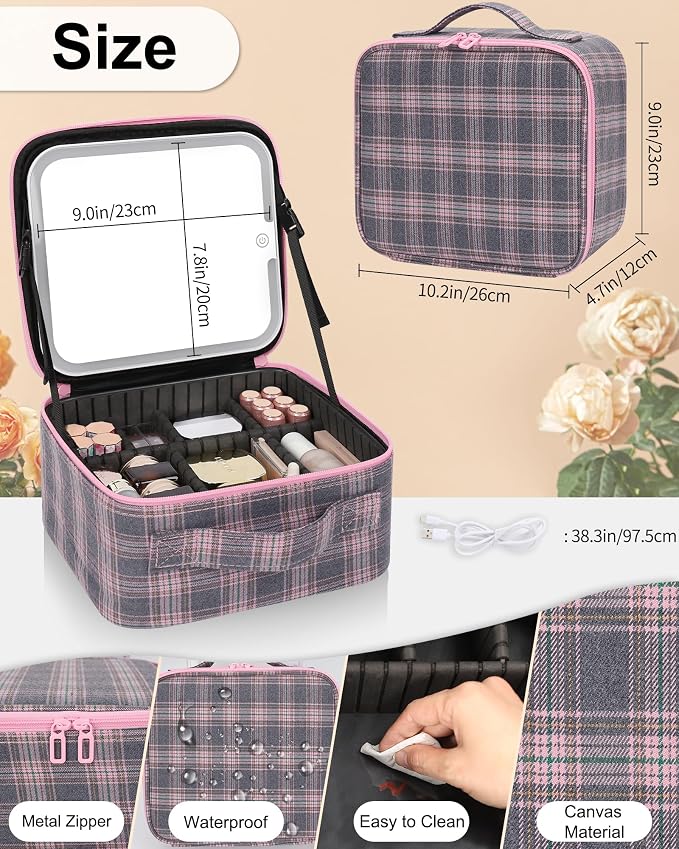 Makeup Bag With LED Mirror, Travel Makeup Case with Light up Mirror Large - Image 5