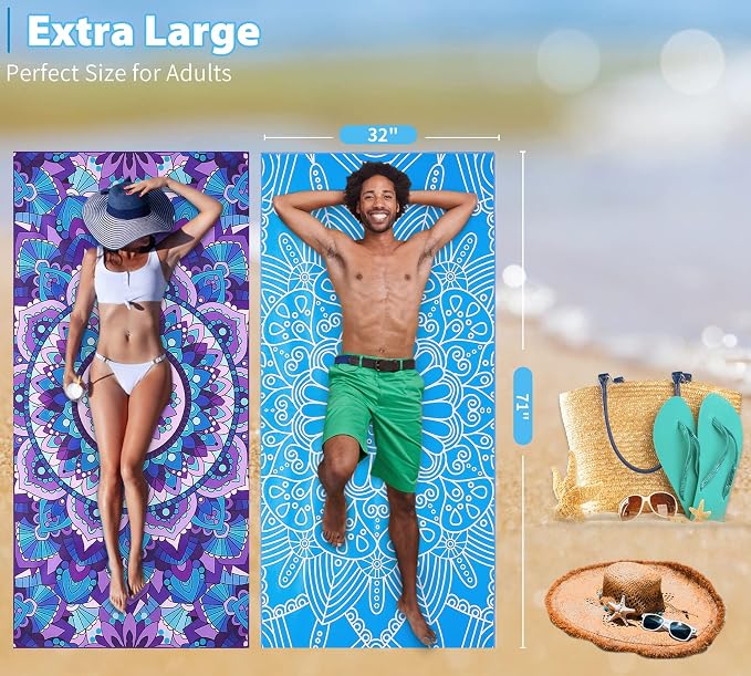 4 Pack Microfiber Oversized Lightweight Beach Towel 71"x32" XL Extra Large Thin - Image 3