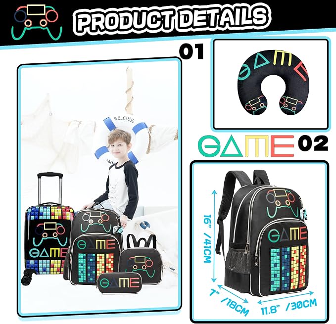 Kid’s Luggage Set 5 Piece Suitcase Set 16’’ Hardside Luggage - Image 3