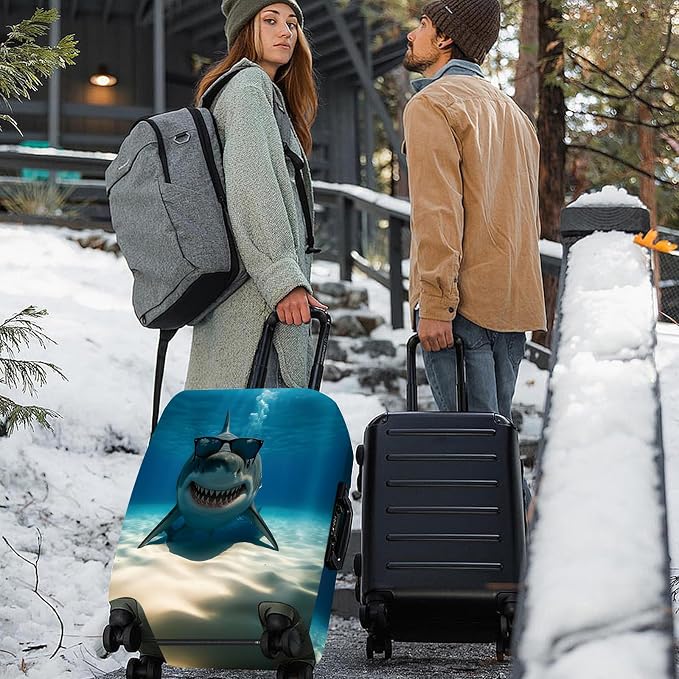 ANNA QUEEN Cool Shark Luggage Cover, Sunglass-Wearing Shark Underwater Design - Image 2