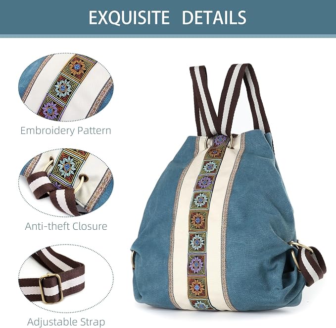 Goodhan Women Canvas Backpack Daypack Casual Shoulder Bag, Vintage Heavy-duty - Image 2