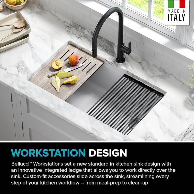 KRAUS Kitchen Sink Bellucci 32” Undermount Workstation Granite, Metallic White - Image 5