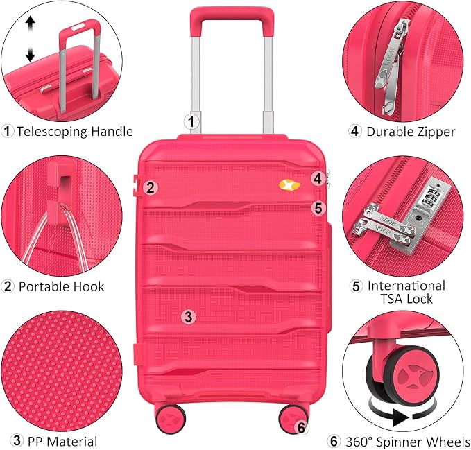 24 Inch Luggage with Spinner Wheels, Hard Shell Suitcase, Lightweight PP - Image 5