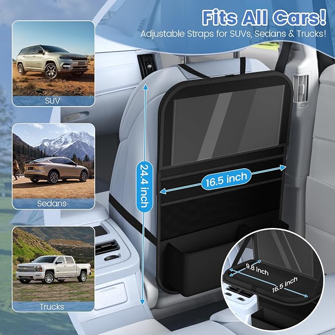 Car Backseat Organizer with table Tray, 9 Storage Pockets Backseat Car - Image 2