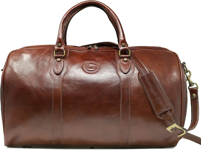 Cenzo Duffle Vecchio Brown Italian Leather Weekender Travel Duffle Bag - Image 2