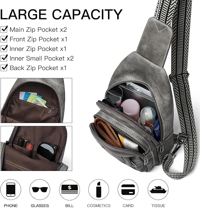 7L Sling Bag for Women Men Leather Small Sling Backpack Daypack Anti Theft - Image 3