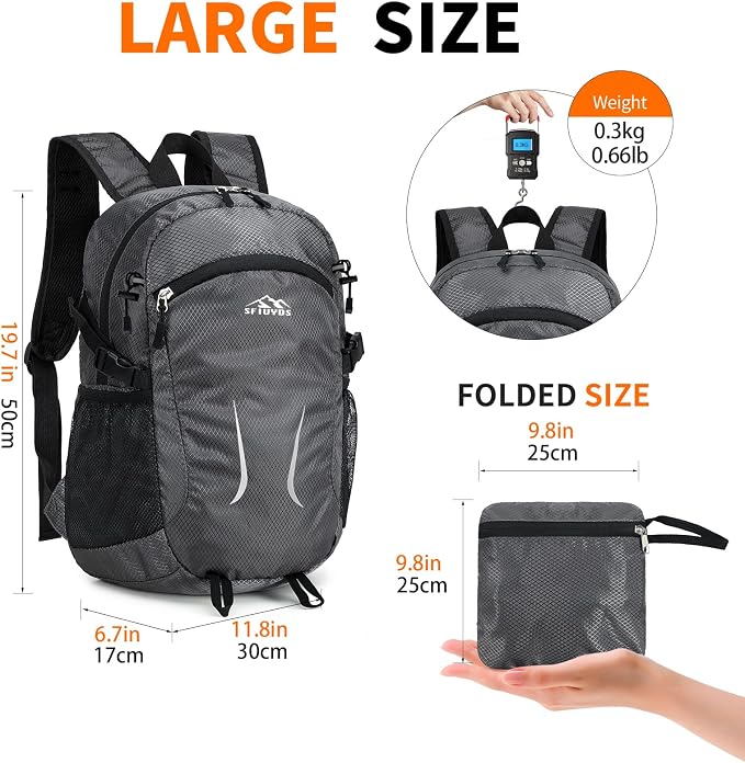 Hiking Daypack, 30L Waterproof Hiking Backpack Packable Lightweight Travel Day - Image 4