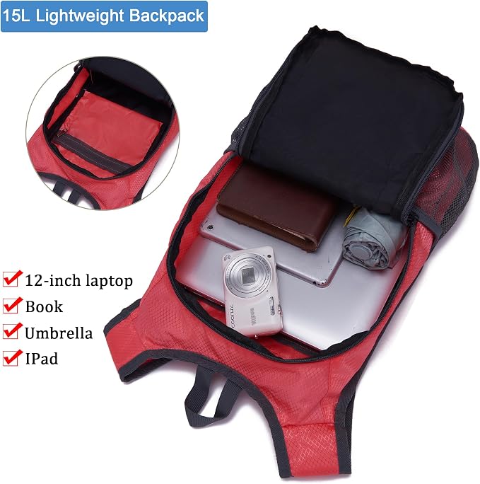 YZAOLL Small Hiking Backpack 15L Lightweight Packable Outdoor Hiking Daypacks - Image 3