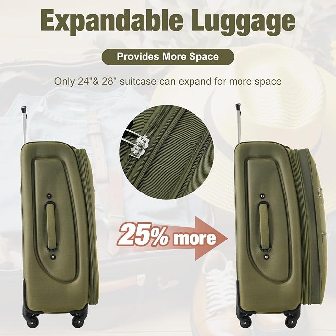 Merax Softside Luggage Set Softshell Lightweight 3 Piece Spinner Suitcase - Image 5