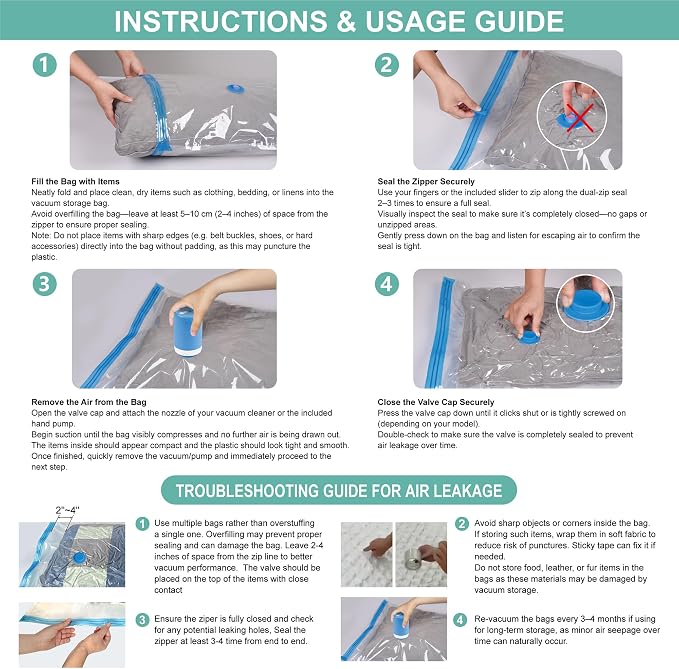 Travel Vacuum Bags with Electric Pump, 8 Pack Vacuum Travel Bags - Image 7
