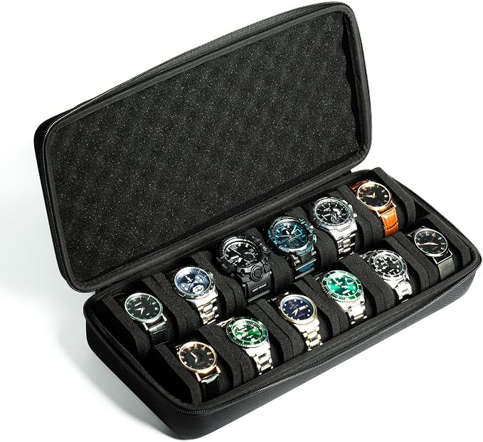 12 slots Watch Case, hard watch travel case, storage box, padded case by AUKURA