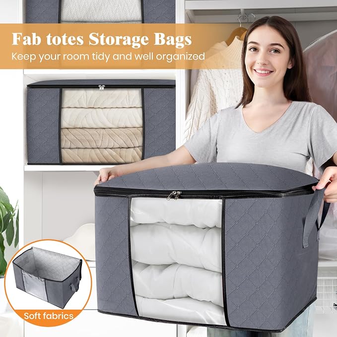 Fab totes 24 Gallons Clothes Storage, Foldable Thick Fabric Blanket Storage Bags - Image 5