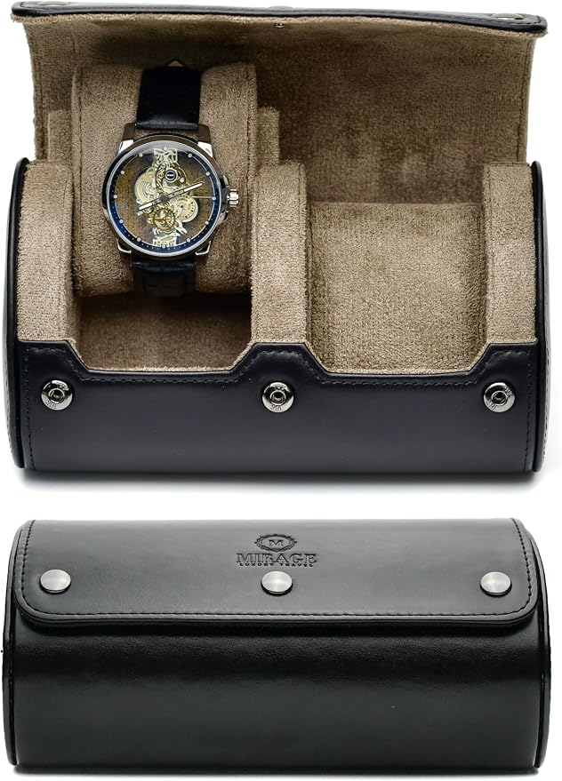 2 Watch Roll Travel Case – Leather Watch Holder Case by MirageLuxuryTravel