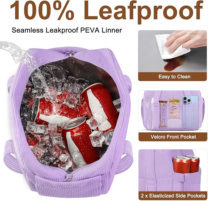 Corduroy Lunch Box Lunch Bag for Women Men, Cute Strawberry Small Insulated - Image 5