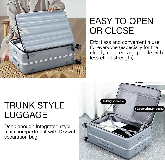 Hanke 24 Inch Checked Luggage Front Opening Rolling Suitcase Hard Sided Luggage - Image 4