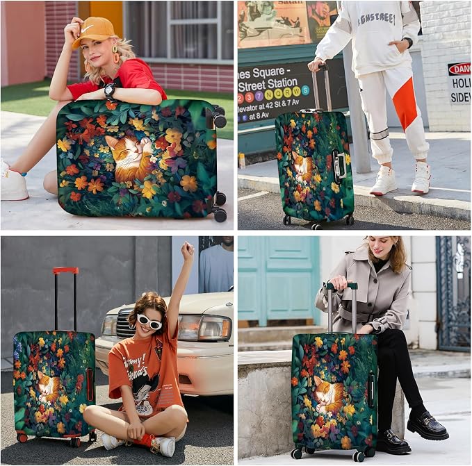 ANNA QUEEN Dreamy Cat Luggage Cover, Cat Sleeping in a Flower Field Design - Image 7