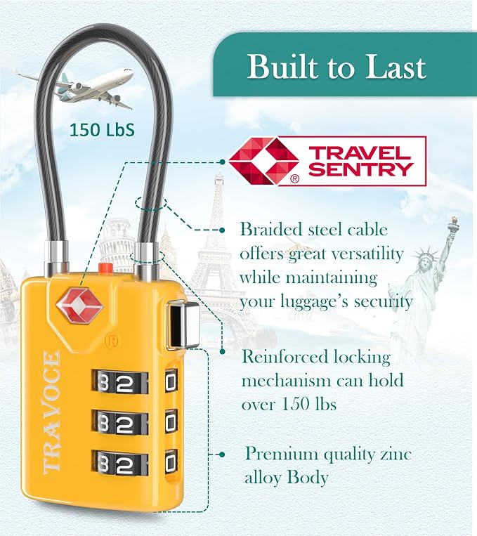 Search Alert TSA Approved Travel Combination Luggage Cable Locks - Image 6