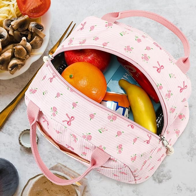 Bluboon Lunch Bag for Women Men Cute Corduroy Lunch Tote Bags Reusable - Image 2